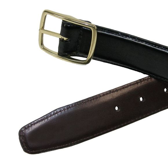 Aquarius Men's Reversible Leather Belt with Gold Center Bar Buckle - Picture 3 of 6